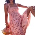thumbnail image 5 of Women‘s Summer Boho Spaghetti Strap Square Neck Floral Ruffle A Line Beach Long Maxi Swing Dress Sundress, 5 of 5