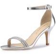 thumbnail image 1 of BLISSFUL STEP Women's Solid Color Open Toe Rhinestone Ankle Strap Stiletto Sandals, 1 of 7