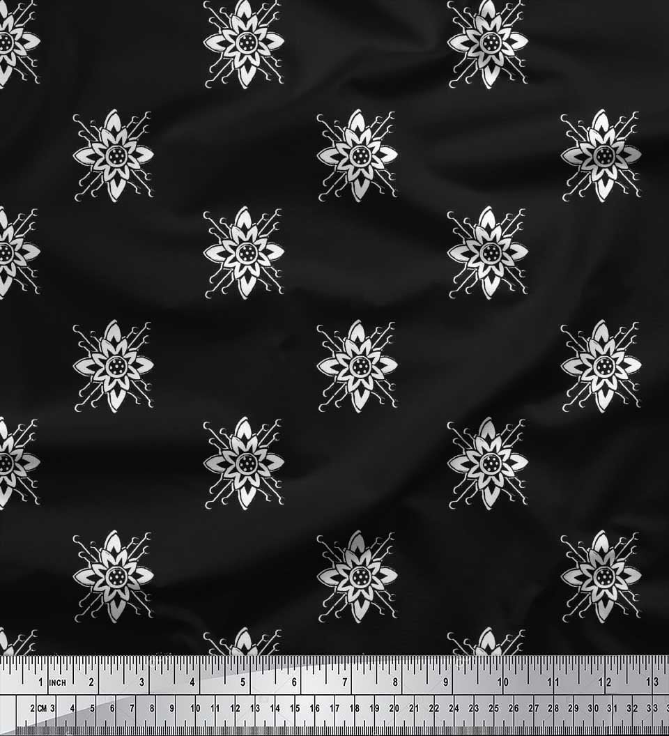 Soimoi Silk Fabric Floral Block Printed Fabric 1 Yard 42 Inch Wide
