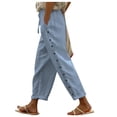 thumbnail image 1 of WEIYLL Womens Pants Solid Color Elastic Waist Loose Side Button Decoration Versatile Ankle-Lengh Grey Pant size L, 1 of 7