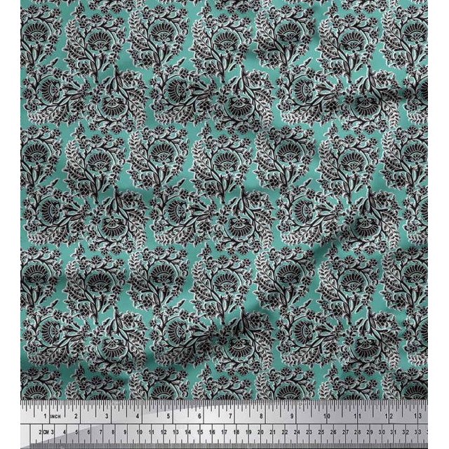 Soimoi Rayon Fabric Leaves & Floral Block Print Fabric by Yard 42 Inch Wide