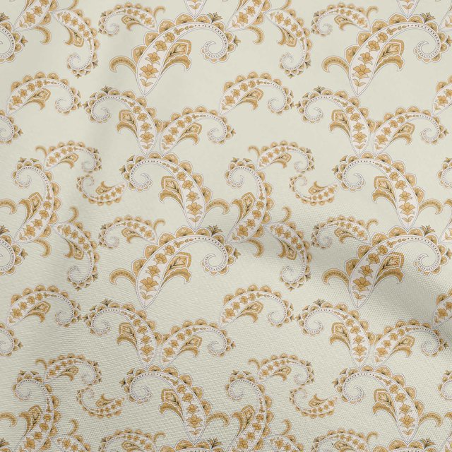 oneOone Polyester Spandex Light Beige Fabric Asian Paisley Craft Projects Decor Fabric Printed By The Yard 56 Inch Wide