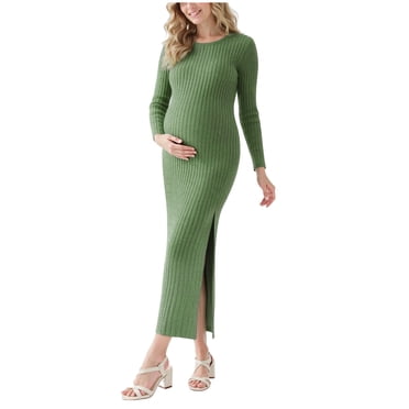 WUANDIXFA Robes de Maternité Hiver Robe Chandail de Maternité pour Séance Photo d'Automne Hiver Grossesse pour Femmes Robes de Maternité Vert,TG