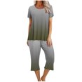 thumbnail image 2 of Offre Hebdomadaire d'Été Iumwxz Pyjamas Décontractés et Fluides Ensembles Deux Pièces pour Femmes Dégradé Graphique Col Ras du Cou Manches Courtes Taille Élastique Pantalon Court Ensembles Deux Pièces pour Femmes Cadeaux de Vacances, 2 of 9