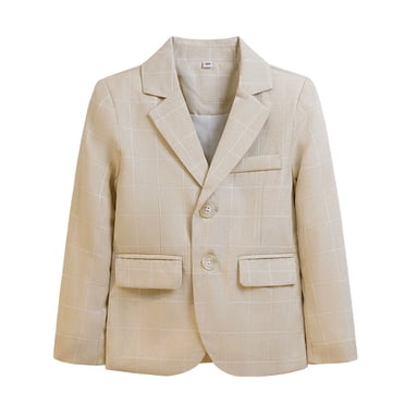 Floleo Boys' Blazer Jacket Casual Slim Fit Single Breasted Kids Solid Color Long Sleeve Pocket Jacket for Boy Formal Sport Suit Coat for Party Wedding(Khaki#4,3-4 Years)