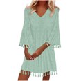thumbnail image 2 of Ovzne Robes d'Été pour Femmes 2025 Robe pour Femme Mode Féminine Aguichant Col en V Manches 3/4 Robes à Franges Unies Robe de Printemps Liquidation, 2 of 6