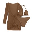 thumbnail image 4 of EGNMCR Bikini Set Women's Solid Bikini Strap Bikini Deep V Split Swimsuit Set Three-piece Swimming Suit, 4 of 9