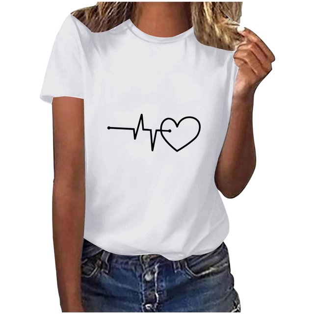 Diufon Hauts de la Saint-Valentin pour Femmes Tunique Décontractée à Manches Courtes Col Rond Chemisier Imprimé Graphique Mignon Tendance
