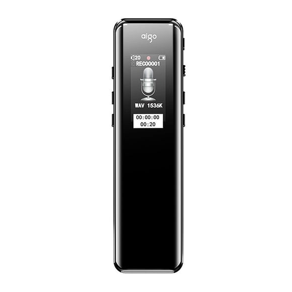 aigo R6911 Enregistreur Vocal Numérique avec Stockage 16 Go (32 Go en Option), Écran TFT 0,96 Po 80*160, Microphones Capacitifs Doubles, Enregistrement à une Touche, Capture Audio Sans Perte, Fonction d'Enregistrement par Segments,