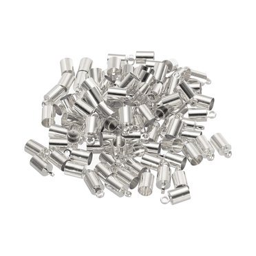100Pcs Cord End Caps 4.5mm End Cap Barrel Beads Kumihimo End Caps Brass for Jewelry Making 5mm Length White