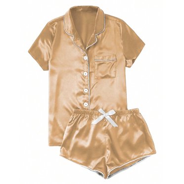 Weiqiqre Pajamas for Women Short Sleeve Sleepwear Button Down Top and Shorts Loungewear 2 Piece Pjs Set