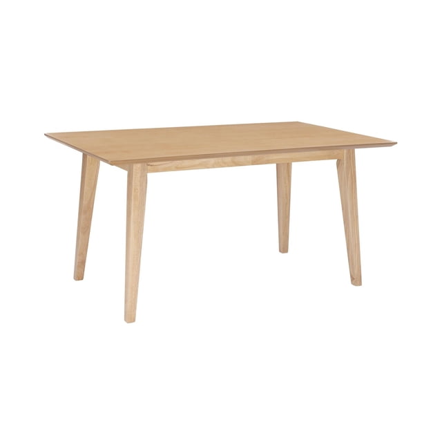 Parisi Dining Table, Natural, mid-century modern style dining table with tapered legs and reversed beveled edge tabletop in natural rubberwood veneer finish, seats six comfortably with generous legroom, ideal for family meals and gatherings.