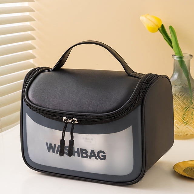 Translucent Cosmetic Bag, Cosmetic Bag Set Frosted Translucent PVC With Zipper Handle Portable Travel Bag, Hangable And Handy Cosmetic Bag