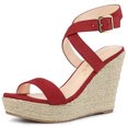 thumbnail image 1 of BLISSFUL STEP Sandales Compensées Espadrilles à Brides Croisées Slingback pour Femmes Rouge 9, 1 of 7