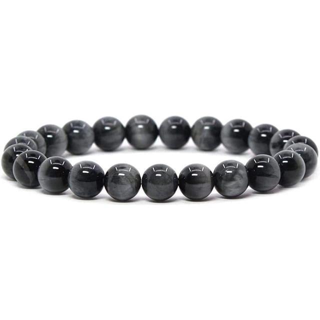 Bracelet Extensible Unisexe en Perles Rondes de 8 mm en Quartz Oeil de Faucon Naturel
