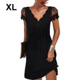 thumbnail image 5 of fastboy Robe Courte à Manches Courtes Imprimée Col en V pour Femmes Robe Décontractée Soirée École Fiançailles Été Mariage Anniversaire Vêtements Noir TG, 5 of 5