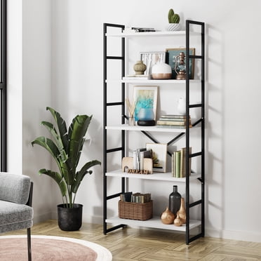 Walsunny Bookshelves Wooden Bookcases 5 Tiers H-Shaped Bookshelf with 5 Open Display Shelves White