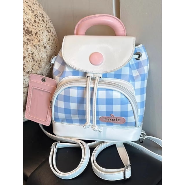 Supershield Cute Checkerboard School Backpack, Small Aesthetic Travel Bag for Girls - Blue