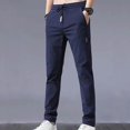 thumbnail image 4 of Mens Casual Pant Elastic Waist Drawstring Lightweight Trousers Loose Straight Leg Solid Pants with Pockets Navy XXL, 4 of 5