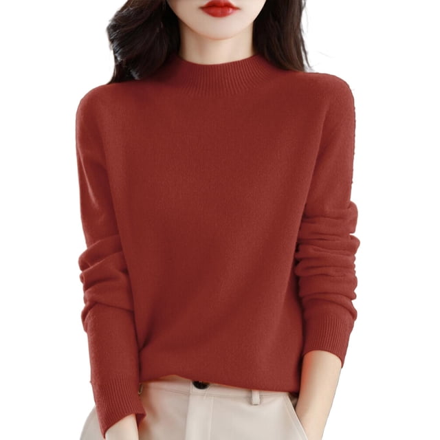 Liquidation! Hontri Chandail à Col Semi-Roulé pour Femme en Rouge, Taille M. Ce Chandail à Manches Longues Présente un design Uni avec un Semi-Col Roulé et une Coupe Ample, Idéal pour l'Automne et l'Hiver. Fabriqué en polyester Doux et Agréable pour la Peau, Il Offre un Confort Léger et une Légère Extensibilité. Doté de Manches Tombantes et d'Une Coupe Décontractée, Il s'Agence Bien avec des jeans, des leggings Ou des Jupes pour les occasions Décontractées et Formelles.