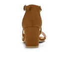 thumbnail image 2 of BLISSFUL STEP Women's Open Toe Cross Strap Mid Block Heel Sandals Brown 8, 2 of 7