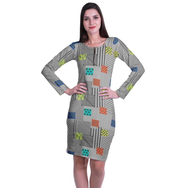 Moomaya Womens Full Sleeve Printed Midi Length Printed Bodycon Dress