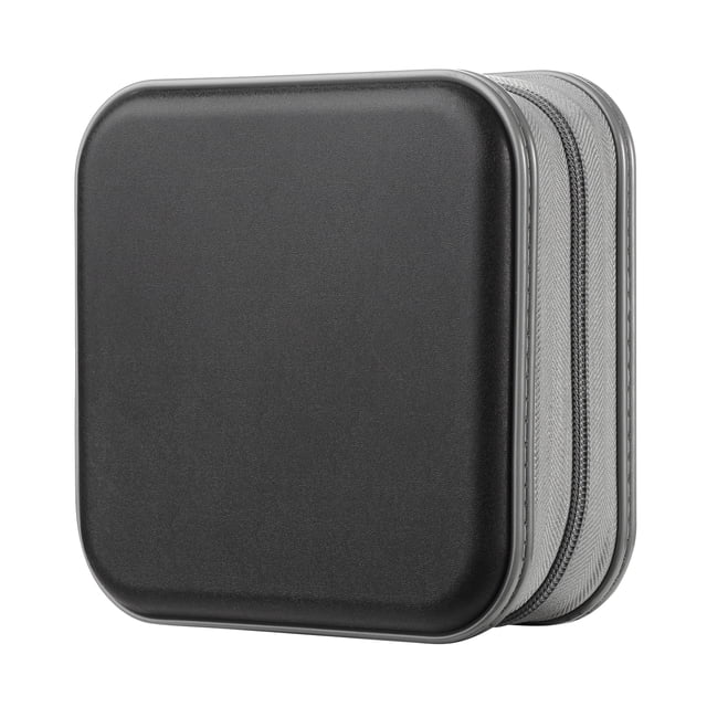 DVD Case, 48 Capacity Black CD Hard Plastic Case Storage Holder Wallet. A compact, black hard plastic case with a slim zipper and sturdy construction. Designed to hold up to 48 CDs or DVDs, it features fixed inner pages for secure storage and easy organization. The case is waterproof, wear-resistant, and portable, making it ideal for travel, parties, or car storage. The durable material protects discs from dust, water, and stains.