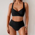 thumbnail image 2 of Swiftwear Women's Two-Piece Swimsuit Set with Cross-Front High-Waisted Top and Textured Ruffled Bikini Bottoms, Form-Fitting Stretch Design Black L, 2 of 9