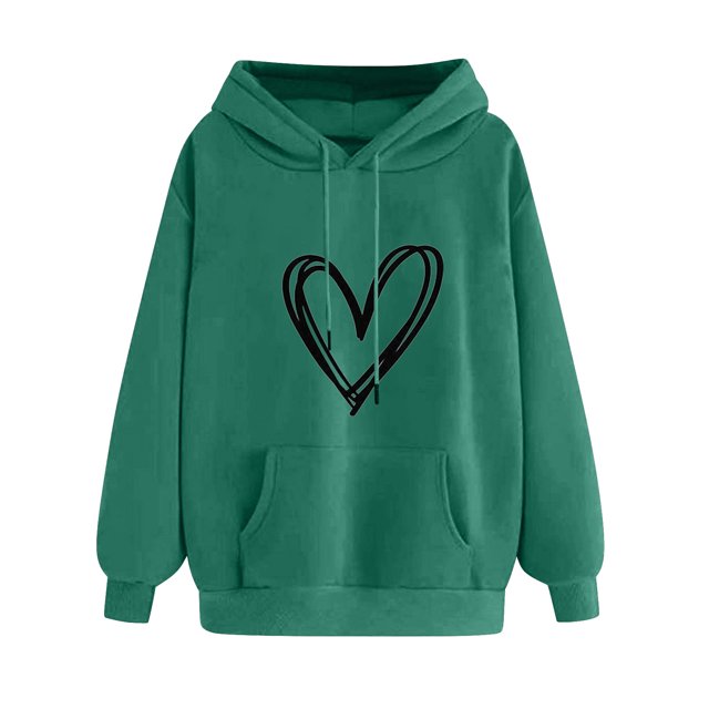 AherBiu Chandails à Capuchon pour Femmes Tendance Graphique Cœur Automne Molletonné Doublé Chandail à Manches Longues Ample Chandail à Enfiler Hauts