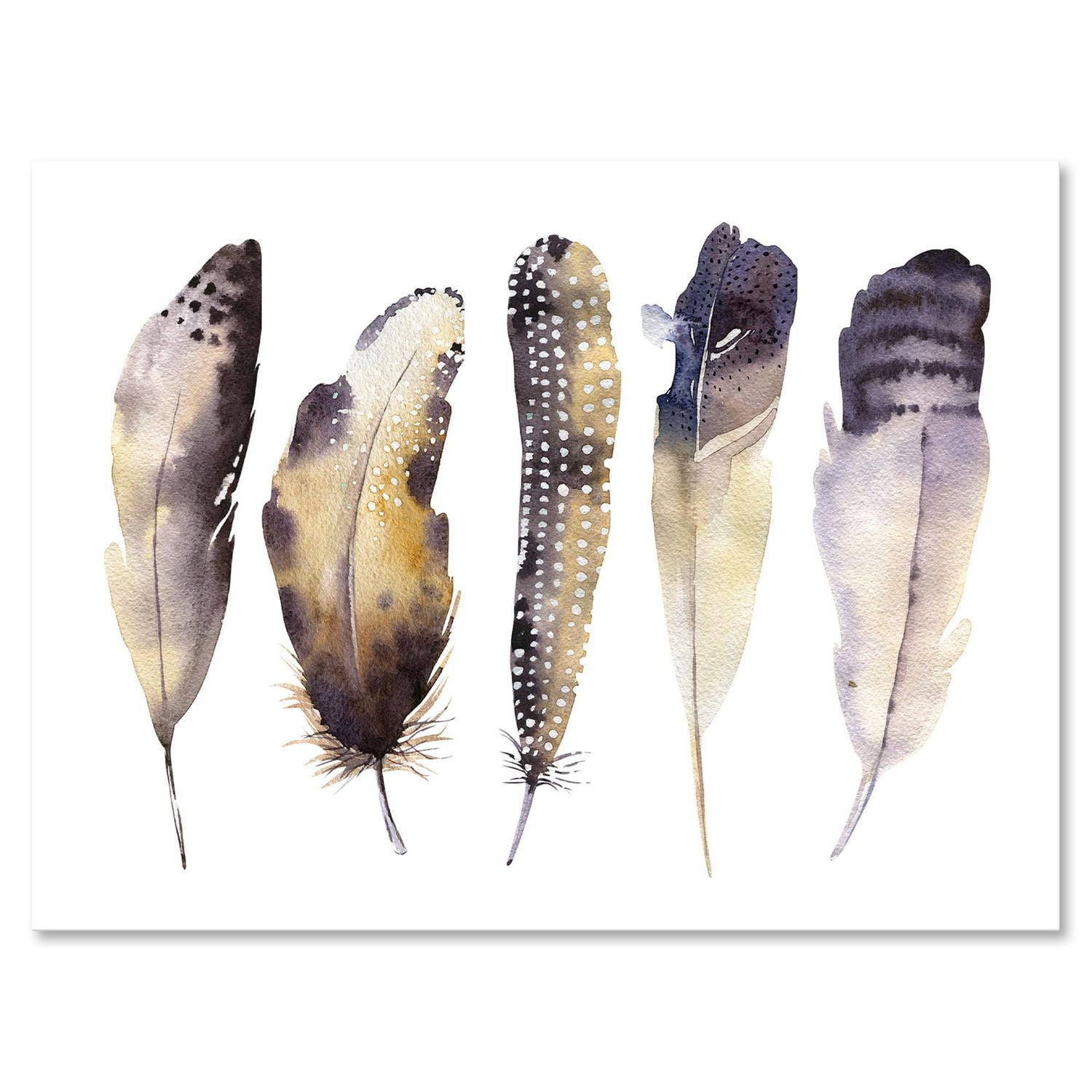 Designart Boho Ethnique Plumes Gris Foncé I Art mural sur toile