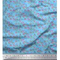 thumbnail image 1 of Soimoi Blue polyester Crepe Fabric Leaves & Azalea Floral Fabric Prints By Yard 52 Inch Wide, 1 of 3