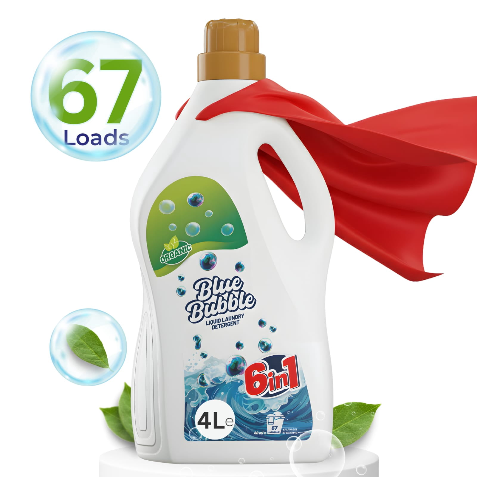 BlueBubble  Liquid Laundry Detergent 4.L. 67 Loads Planet-Based - Eco Friendly 6 in 1 Formula, and Sustainable cleaning solution that meets all your laundry needs in a single product.