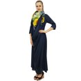 thumbnail image 3 of Bimba Robe Longue Bleu Marine à Col Bénitier pour Femme de Designer avec Foulard à Franges Imprimé - 24, 3 of 6
