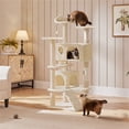 thumbnail image 2 of Yaheetech 54"H Cat Tree Tower with 3 Scratching Posts, Beige, 2 of 7