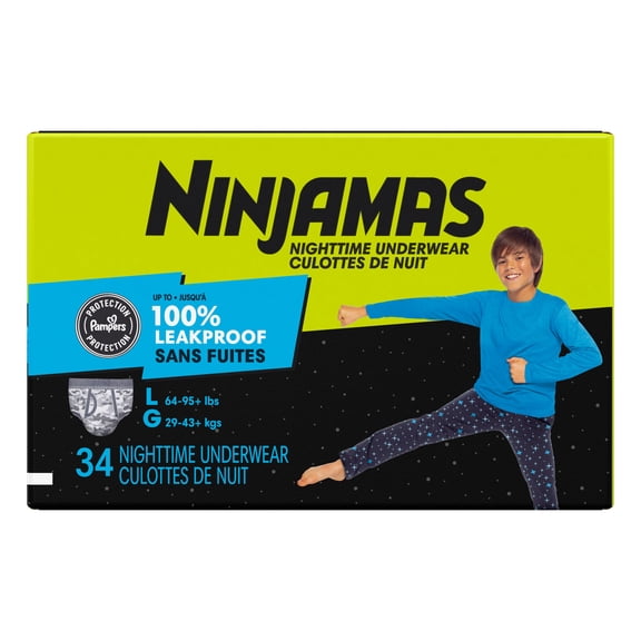 Ninjamas sous-Vêtements de Nuit pour Garçons contre l'Énurésie, Taille g (64-95+ lbs)