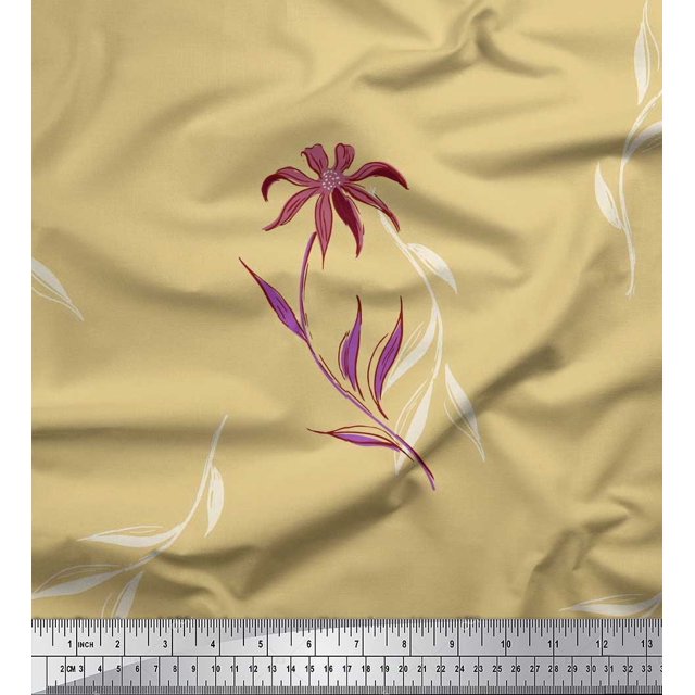 Soimoi Georgette Viscose Fabric Leaves & Wild Flower Decor Fabric Printed Yard 42 Inch Wide
