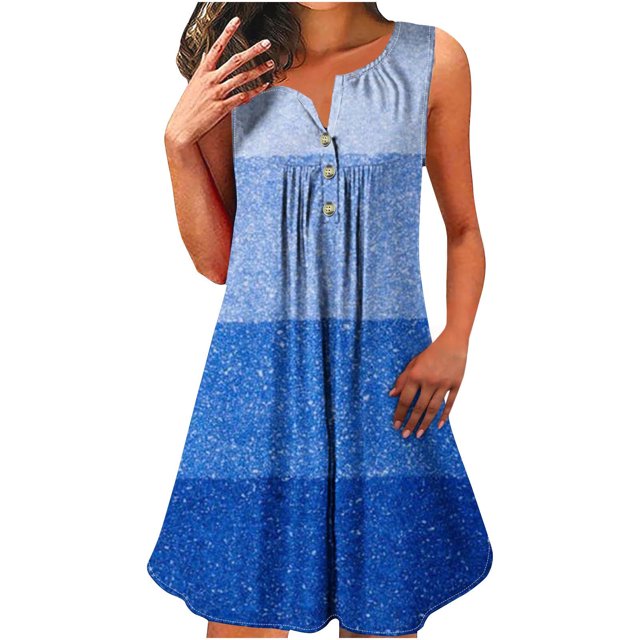 BEFOKA Robe pour Femme Grande Taille, Liquidation de Robes d'Été pour Femmes, Robe Sans Manches à Encolure Ronde pour Femme, Imprimée Fragmentée de Couleurs, à Boutons, à Enfiler