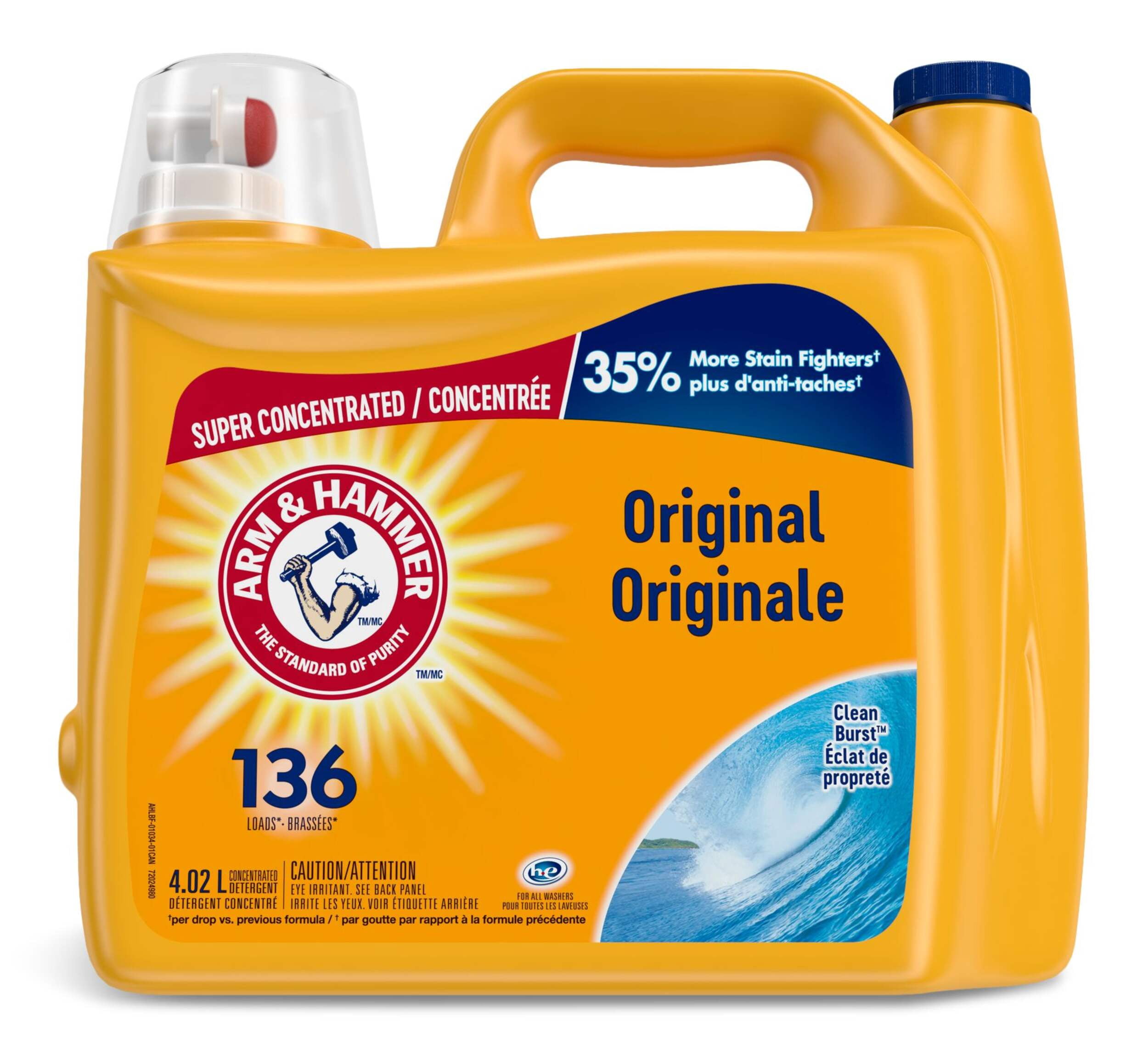 Arm & Hammer Cold Water Liquid Laundry Detergent, Clean Burst, 136-Load, 4.02-L