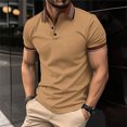 thumbnail image 1 of Mens Fallow Button Turn-down Collar Top Short-Sleeved Stripe Sports Top Shirt, 1 of 6