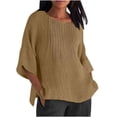thumbnail image 3 of QATAINLAV Prime Éclair Aujourd'hui, Chemises en Lin pour Femmes Grande Taille Manches 3/4 Décontracté Ample T-Shirt Mignon Col Ras du Cou Blouse Plissée T-Shirts 2025 Printemps Été Tenues de Vacances Kaki m, 3 of 6