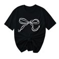thumbnail image 2 of Offre à Durée Limitée Iumwxz T-Shirts Basiques Décontractés Plissés et Amples pour Femmes Blouses pour Femmes T-Shirts Graphiques à Nœud Col Rond Manches Courtes Hauts Blouse pour Dames Doux et Confortables pour Faire des Courses, 2 of 4