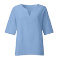 thumbnail image 4 of Dealovy Plus Size Shirts for Women 3/4 Sleeve Notch V Neck Cotton Linen Tops Summer Solid Color Tees, 4 of 5