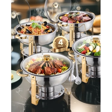 VEVOR 5 Qt Ensemble de 4 Plats Ronds Anti-Frottement pour Buffet Poêle Pleine Grandeur Acier Inoxydable Or
