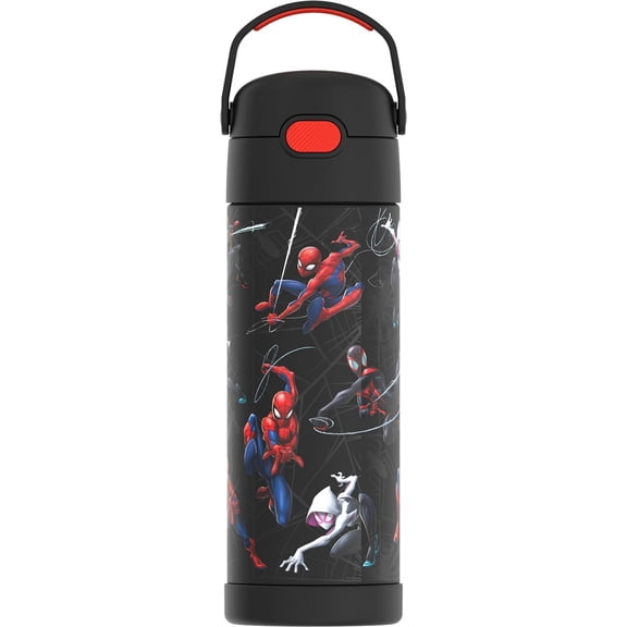 Thermos Kids Bouteille d'eau isolée sous vide en acier inoxydable avec couvercle à bec verseur, 470 ml, Spiderman