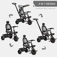 thumbnail image 4 of Qaba Tricycle pour Enfants 4 en 1 Tricycle avec Siège Réversible à Angle Ajustable Poignée Amovible Auvent Main Courante Ceinture Rangement Repose-Pieds Frein Embrayage pour 1-5 Ans Gris, 4 of 8