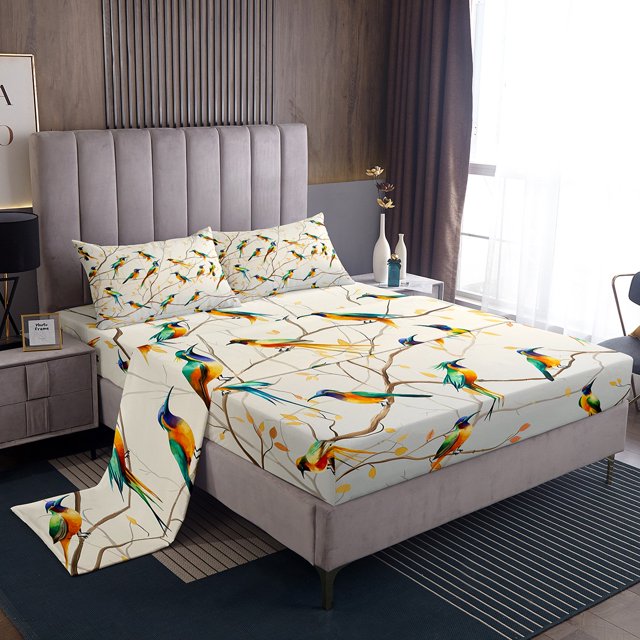Erosebridal Bird Kingfisher Bed Sheets Set Twin Size, Wild Animal Bedding Set, Ultra Soft