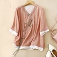 thumbnail image 2 of Birdeem Womens V-Neck Button Printed Loose Shirt with Three Quarter Sleeves Top, 2 of 12
