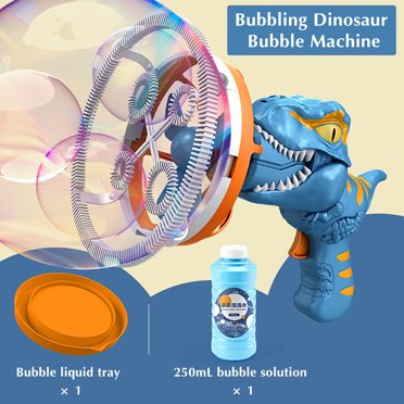 EGNMCR Machine à Bulles Dinosaure 2 en 1 avec Ventilateur - Machine à Bulles Fantaisie « Bubble-in-Bubble » 锛?50 Ml锛? Machine à Bulles Cadeaux d'Anniversaire pour Enfants