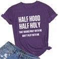thumbnail image 2 of B91xZ Womens Mode Été Tops Imprimer Mi-Longueur Manches Courtes Col Rond Casual T-Shirt Tops, Violet L, 2 of 3