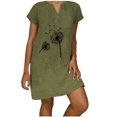 thumbnail image 1 of Yuyuzo Robe d'Été Décontractée pour Femme 2025 à Manches Courtes, Col en V, Robe Ample en Lin, Tunique Confortable, Robe T-Shirt, Robe Droite, 1 of 5